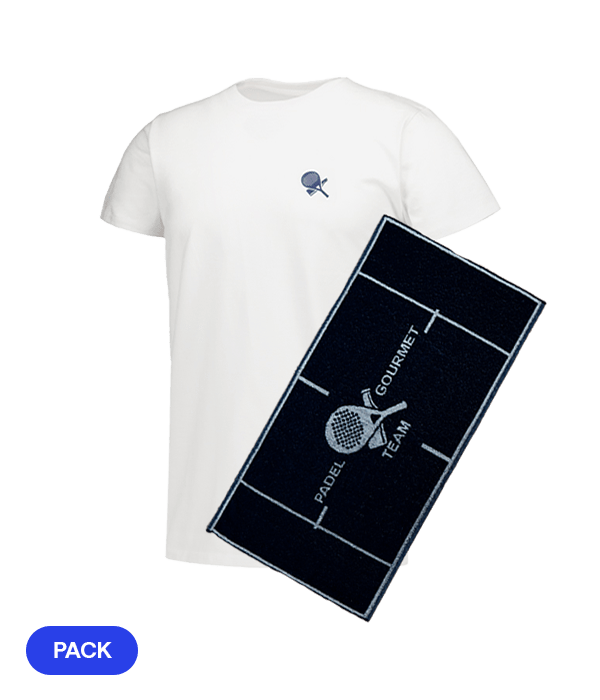 Pack Padel Team Gourmet: T shirt Gourmet Blanca Men + Toalla Padel Clothes Gourmet