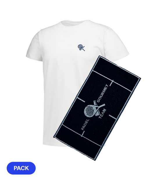 Pack Padel Team Gourmet: T shirt Gourmet Blanca Men + Toalla Padel Clothes Gourmet