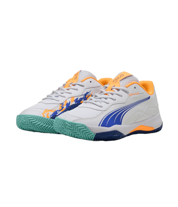Puma Nova Smash White-Blue-Heat Fire-Black 2025 Padel Shoes Padel Shoes Puma